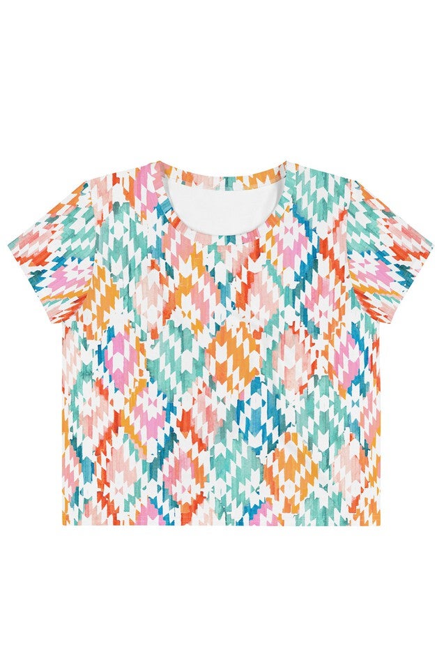 Carnival Ikat Crop Tee, Rainbow / White, hi-res image number 0