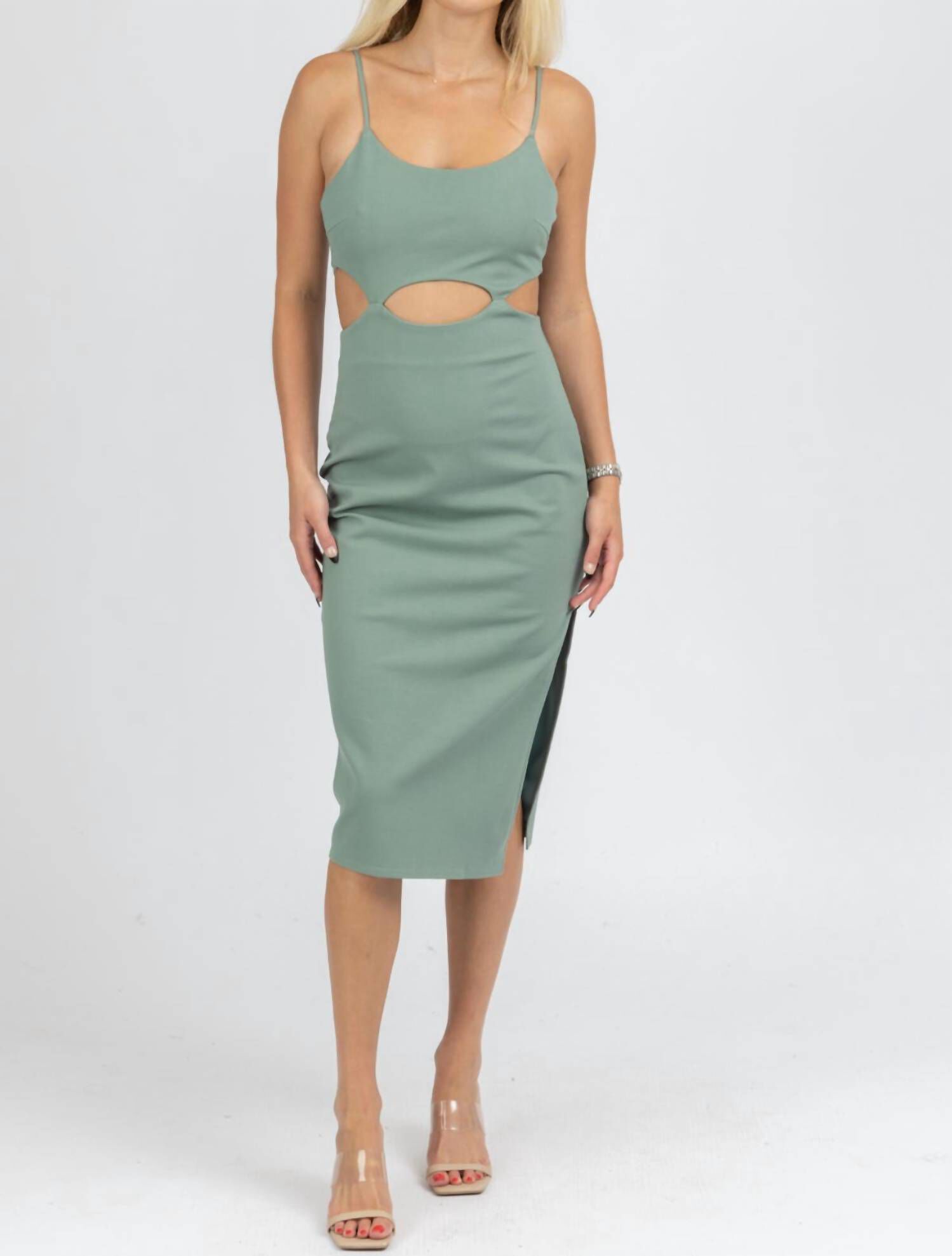 CUTOUT DETAIL MIDI DRESS IN DEEP GREEN, , alternate image number 6