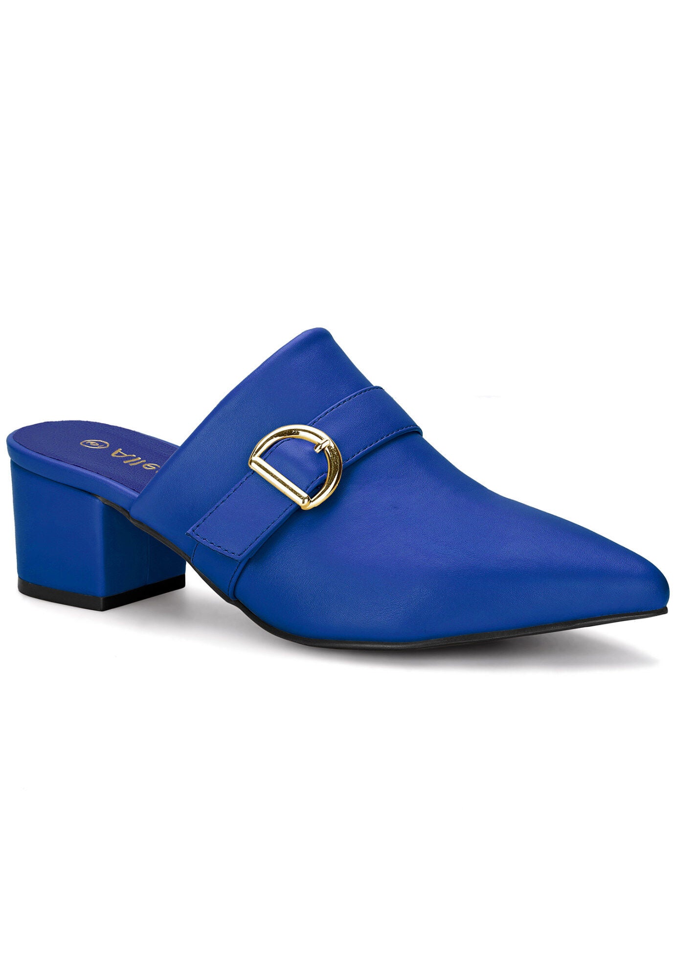 Pointed Toe Slip On Block Heel Sandals Mules, Blue / Royal Blue, hi-res image number 0