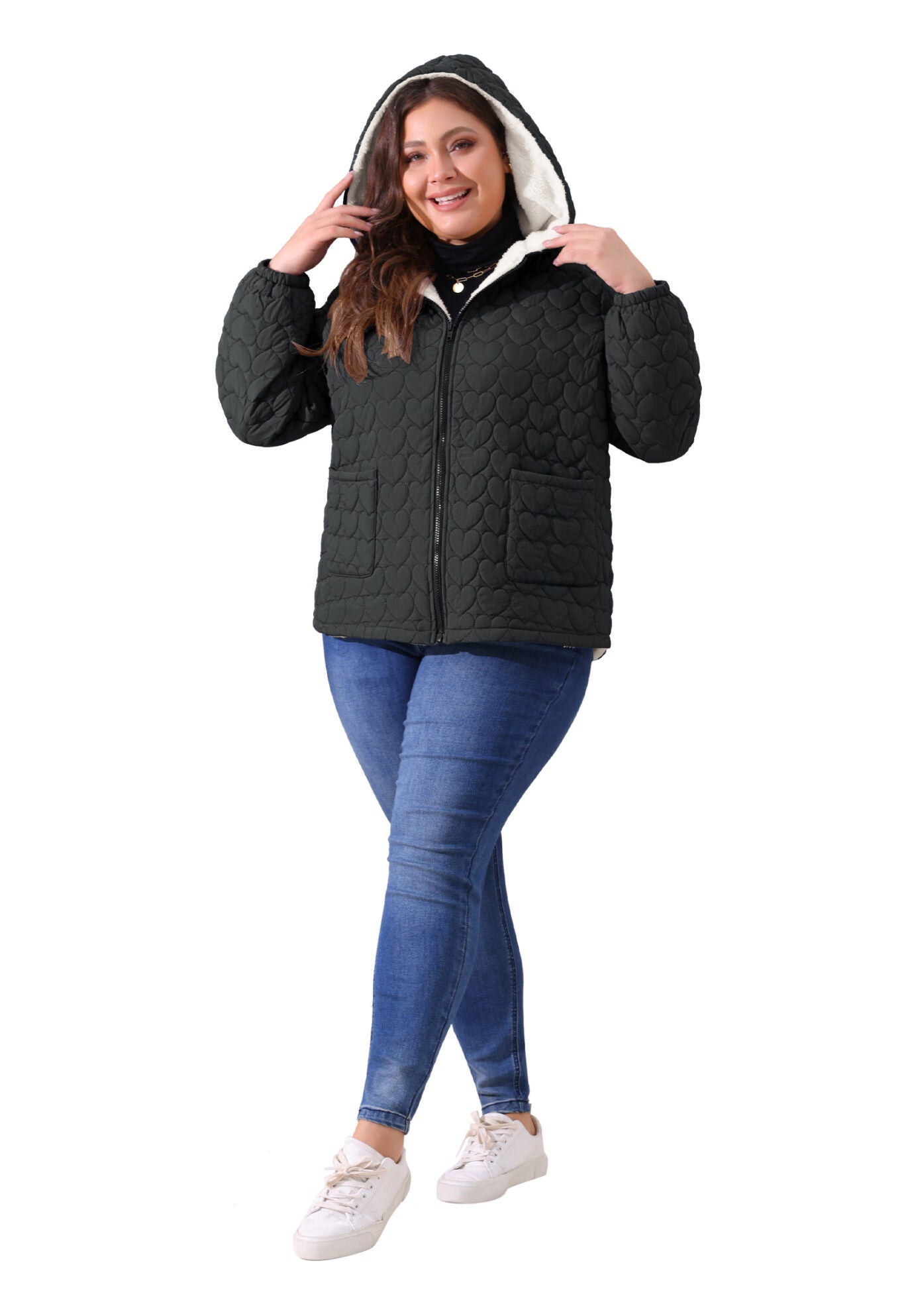 Puffer Hooded Jacket Quilted Full Zip Winter Coats, Black / Black, hi-res image number 0