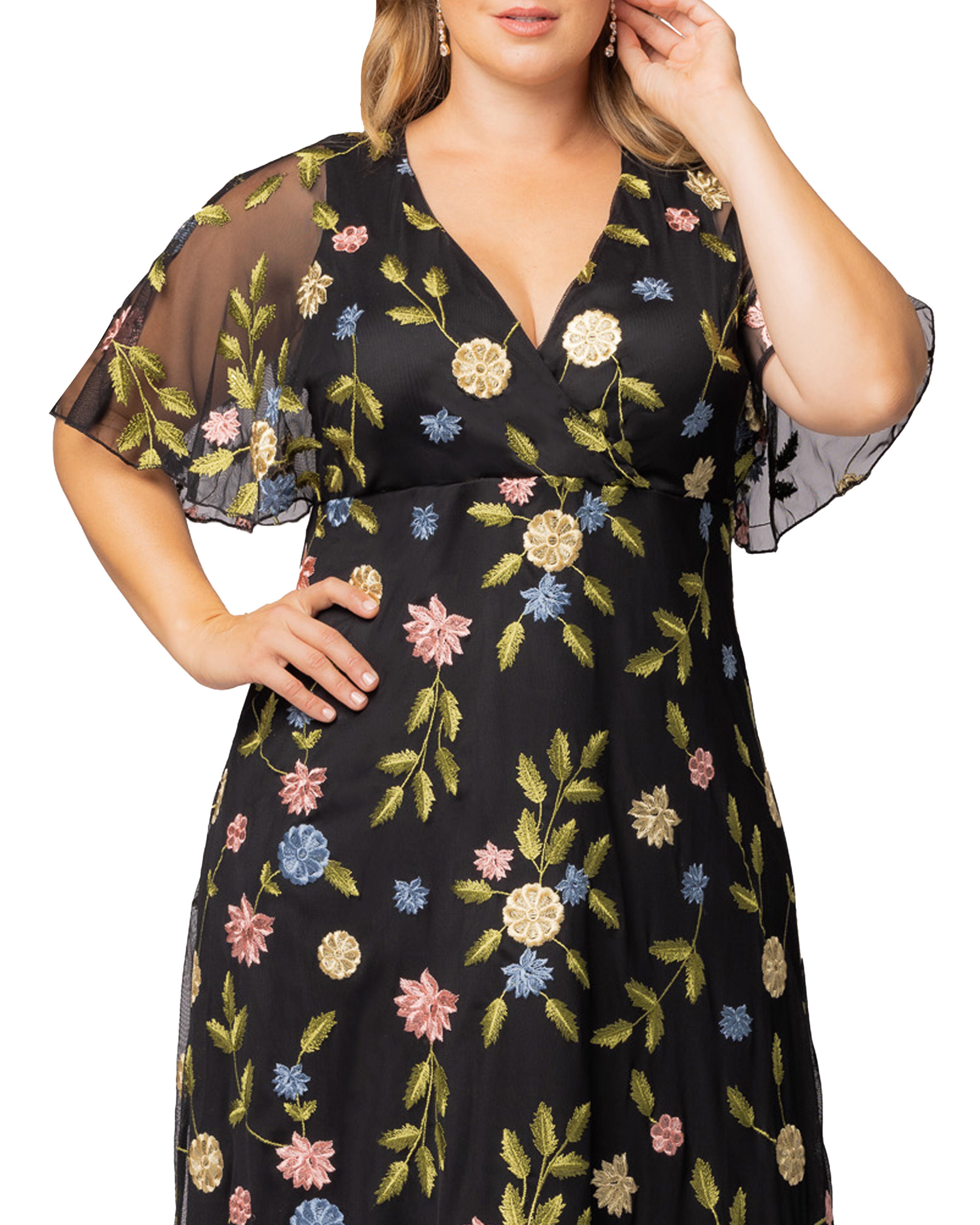 Embroidered Elegance Evening Gown, BLACK BLOSSOM PRINT / Black, alternate image number 2