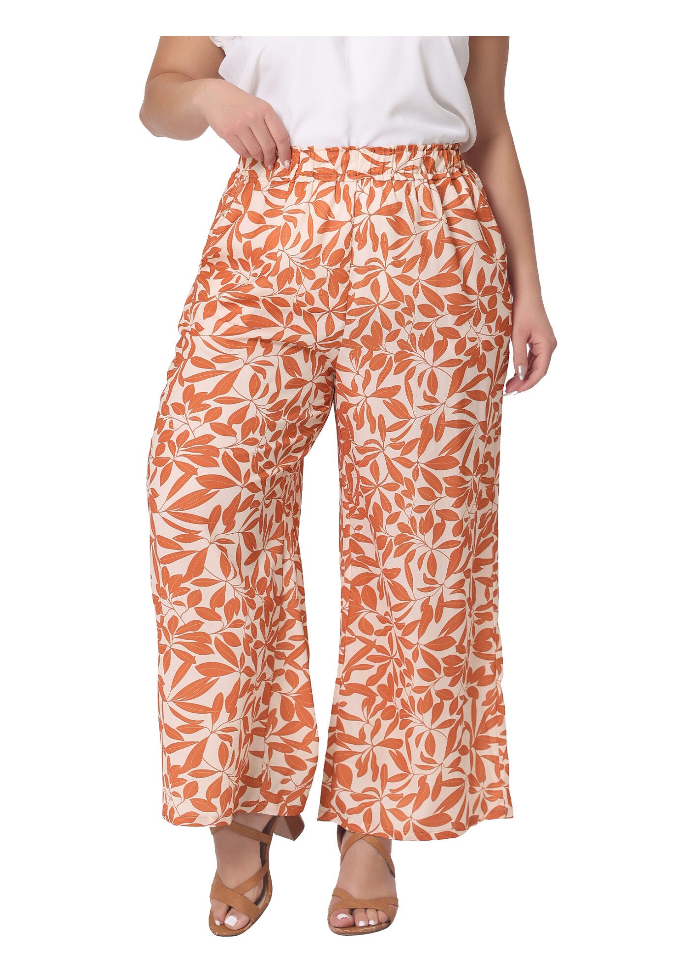 FLORAL PRINT HIGH WAIST WIDE LEG PANTS, Orange / Orange, alternate image number 2