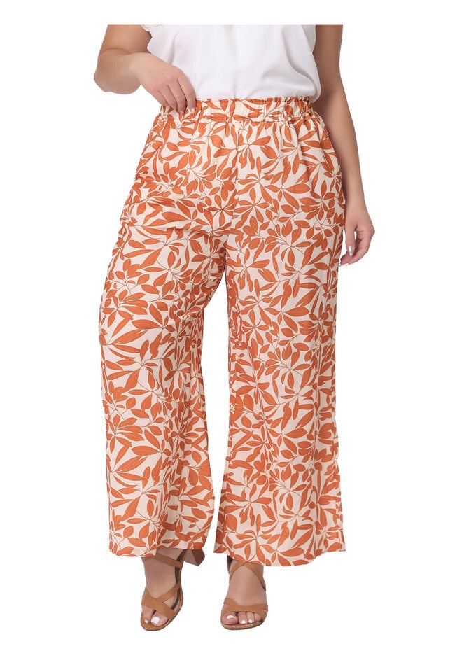 FLORAL PRINT HIGH WAIST WIDE LEG PANTS, Orange / Orange, alternate image number 2