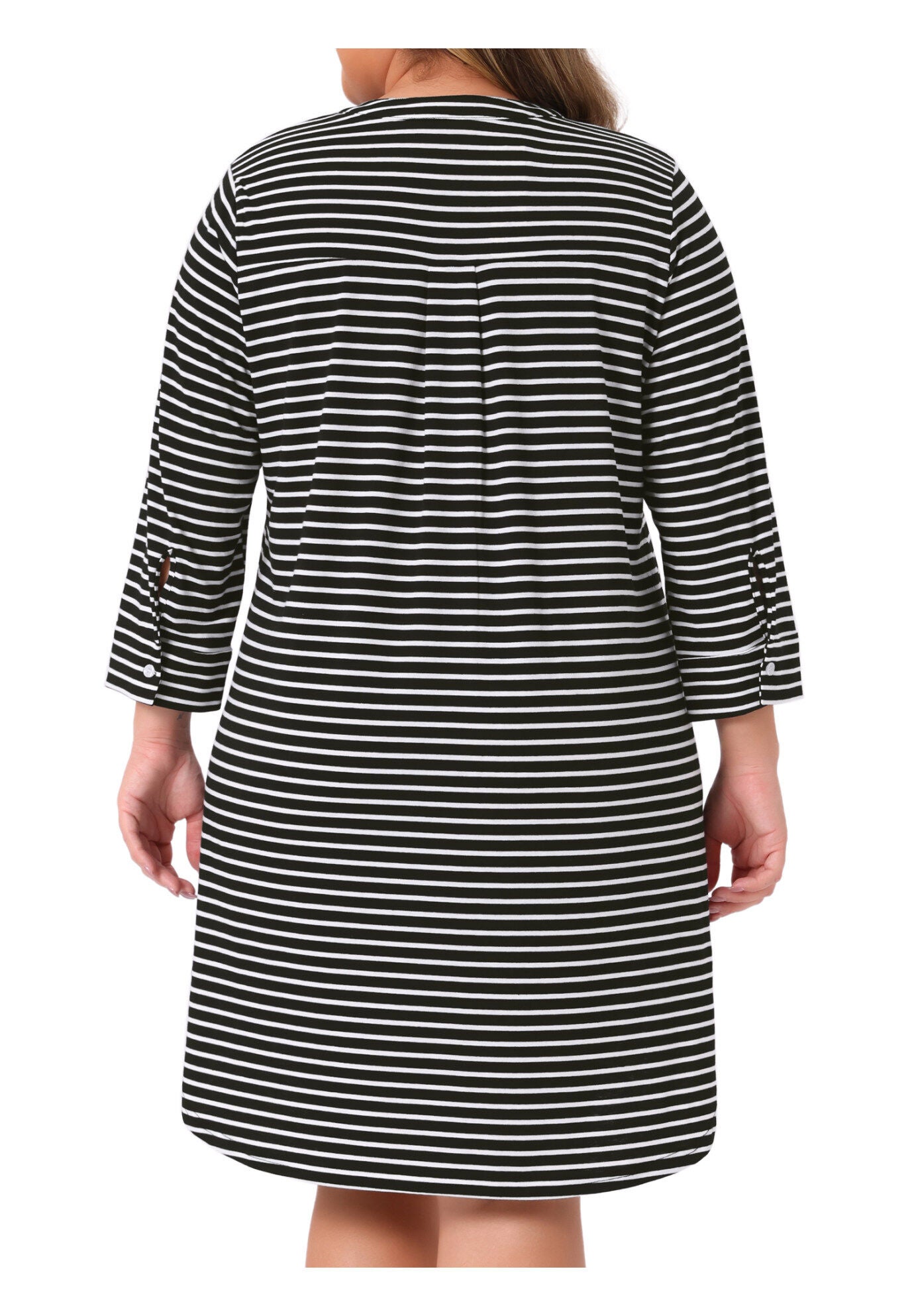 Button Down Dress V Neck 3/4 Sleeve Nightgown, Black / Black, alternate image number 3