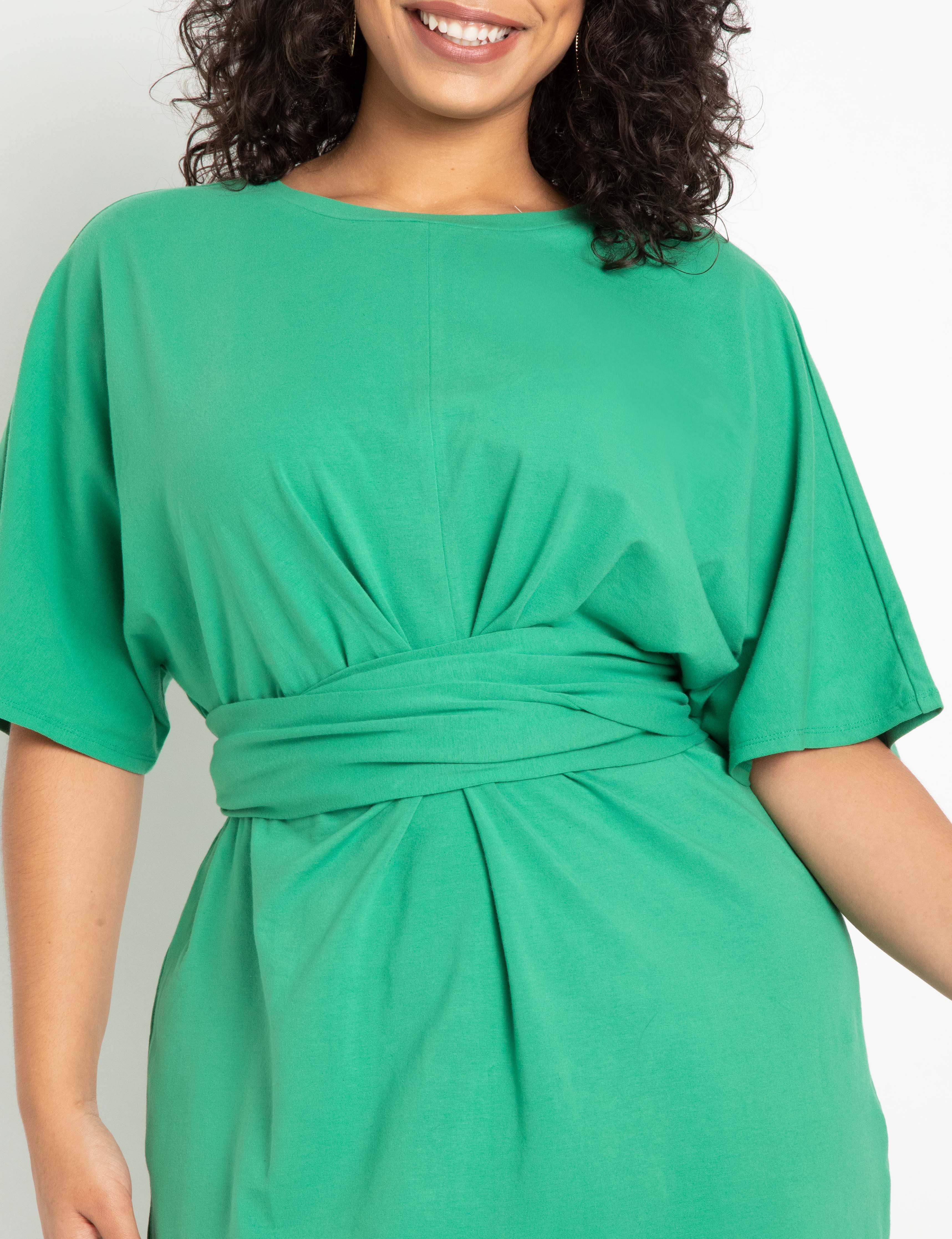 Cross Front Flutter Sleeve Dress, Leprechaun / Olive Green, alternate image number 1
