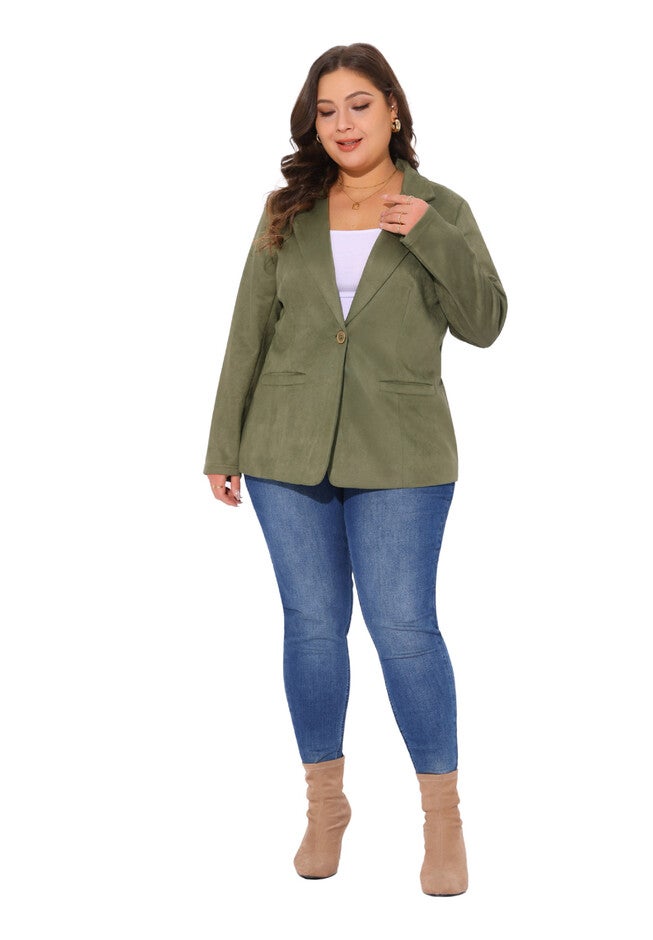 FAUX SUEDE LAPEL BLAZER JACKET, Army Green / Olive Green, hi-res image number 0