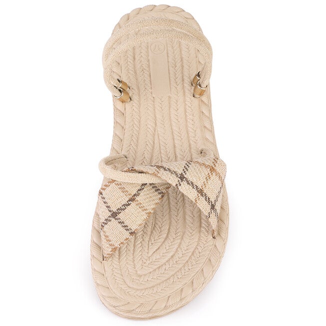 Cross Strap Slip On Summer Flat Sandals, Beige / Beige, alternate image number null