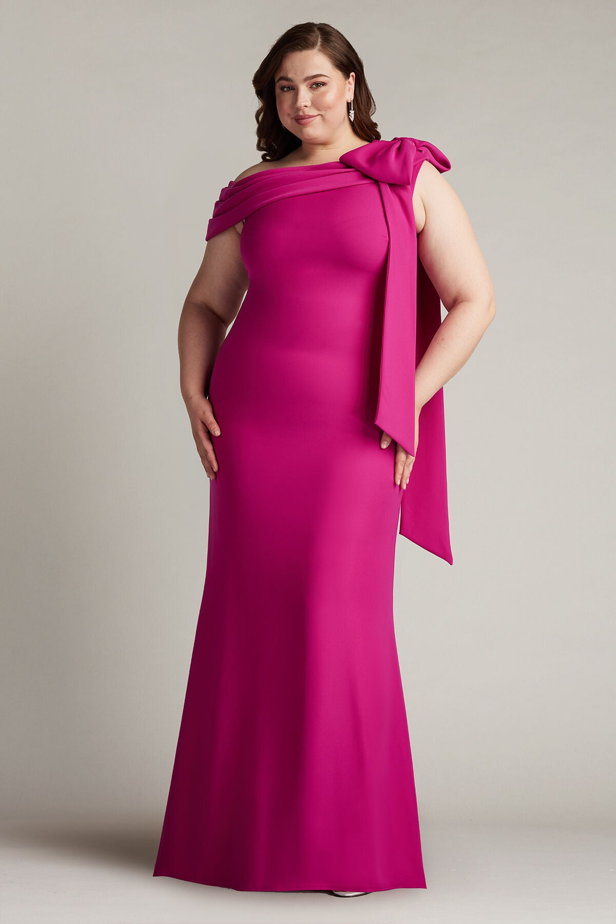 Cassia Bow-Shoulder Crepe Gown - PLUS SIZE, HIBISCUS / see-description, hi-res image number 0