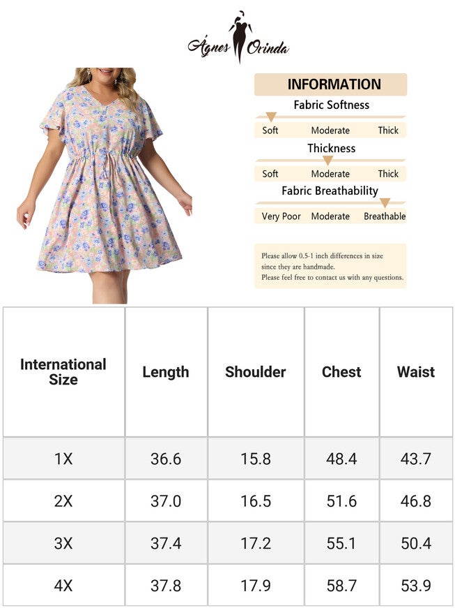 Floral Drawstring Waist V Neck Dress, Pink / Pink, alternate image number 4