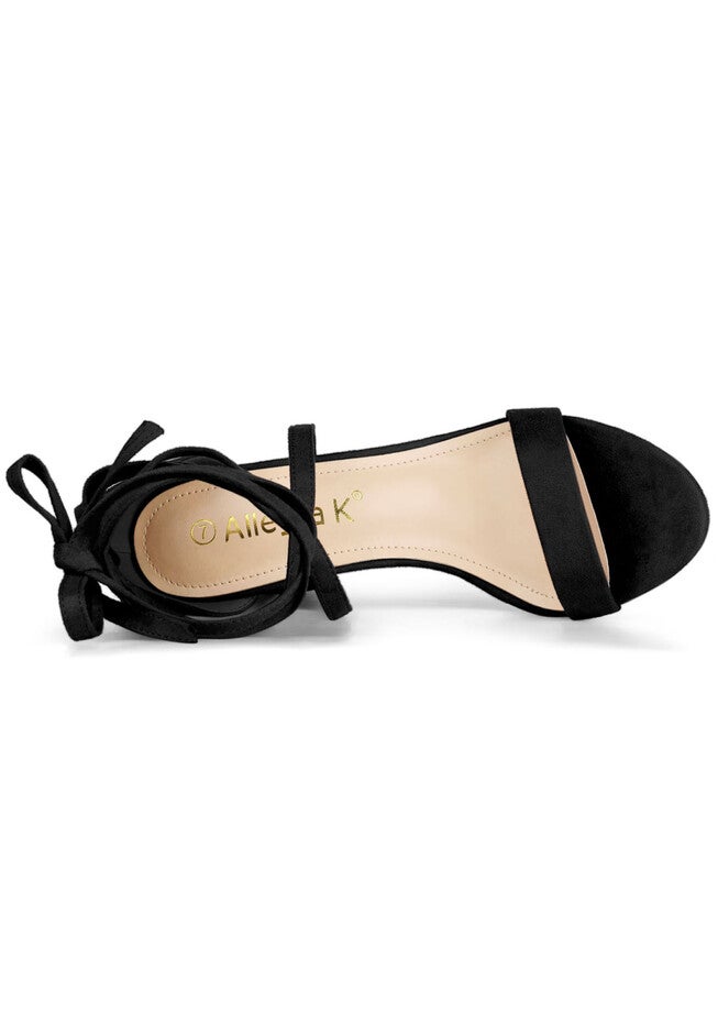 Strappy Chunky High Heels Lace Up Heels Sandals, Black / Black, alternate image number 3