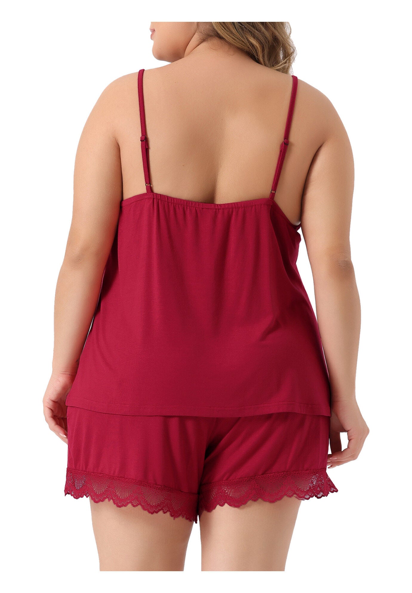 LACE CHEMISE SHORTS SET NIGHTWEAR SLEEPWEAR LOUNGE SET, Red / Red, alternate image number 4