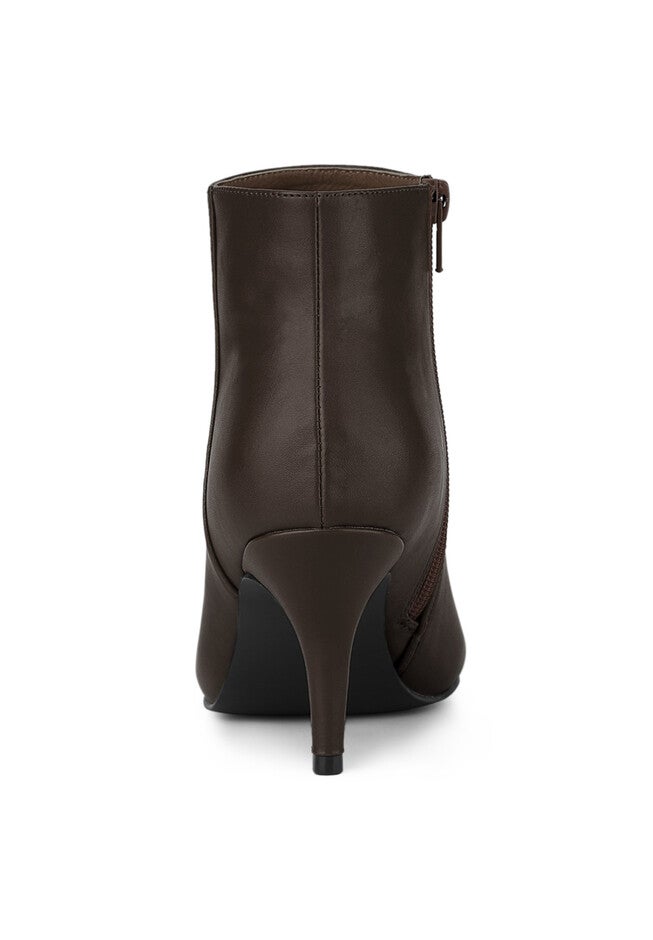 POINTED TOE STILETTO HEEL SOLID BOOTIES, Coffee / Brown, alternate image number 2