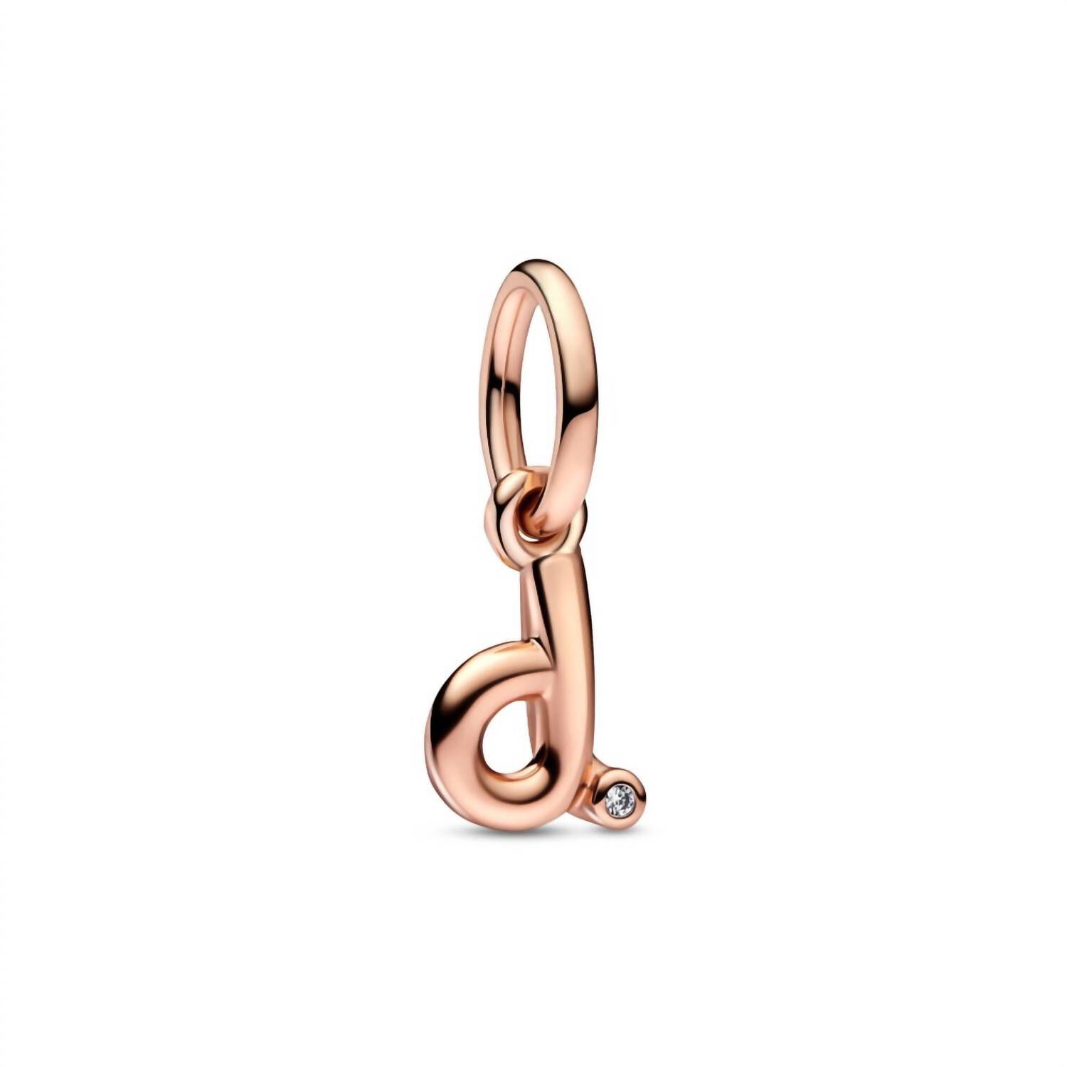 LETTER D SCRIPT ALPHABET DANGLE CHARM IN ROSE GOLD, Rose Gold / Pink, hi-res image number 0