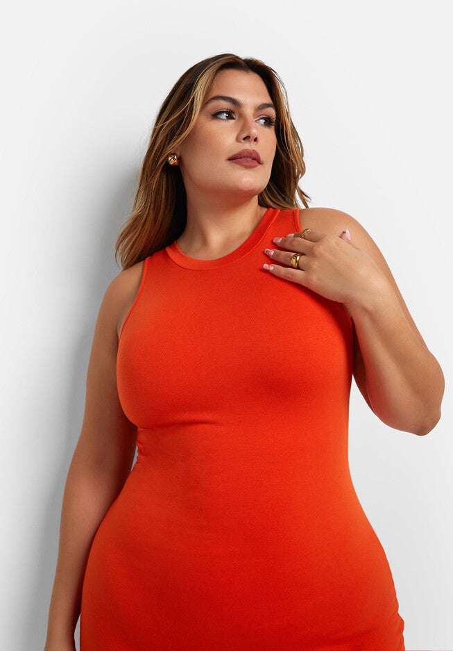 Essential Halter Neck Midi Bodycon Dress, Orange / Orange, alternate image number 2