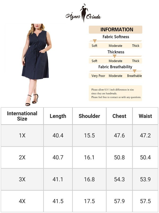 V Neck Sleeveless Pocket Drawstring Waist Midi Work Shirt Dress, Dark Blue / Navy, alternate image number 4