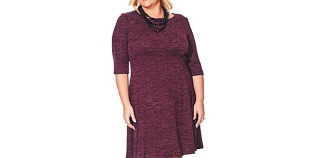 Connected Women's Plus Size Fit & Flare Sweater Dress Purple Size 24W, Purple / Purple, alternate image number 1