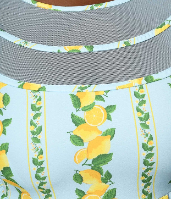 Unique Vintage Plus Size Mint & Lemon Print Flare Dress, Mint Lemon Print / Mint, alternate image number null