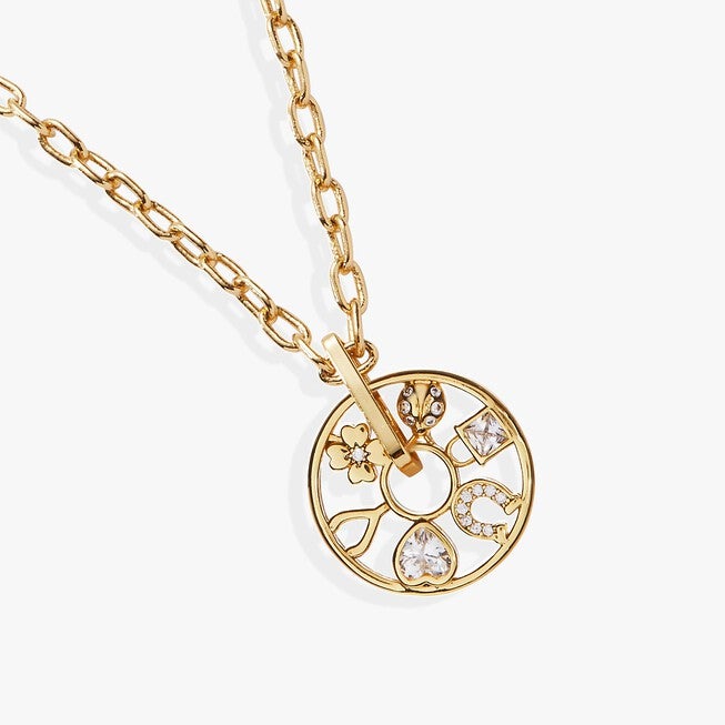 Love and Luck Wheel Charm Necklace, Gold / Gold, hi-res image number 0