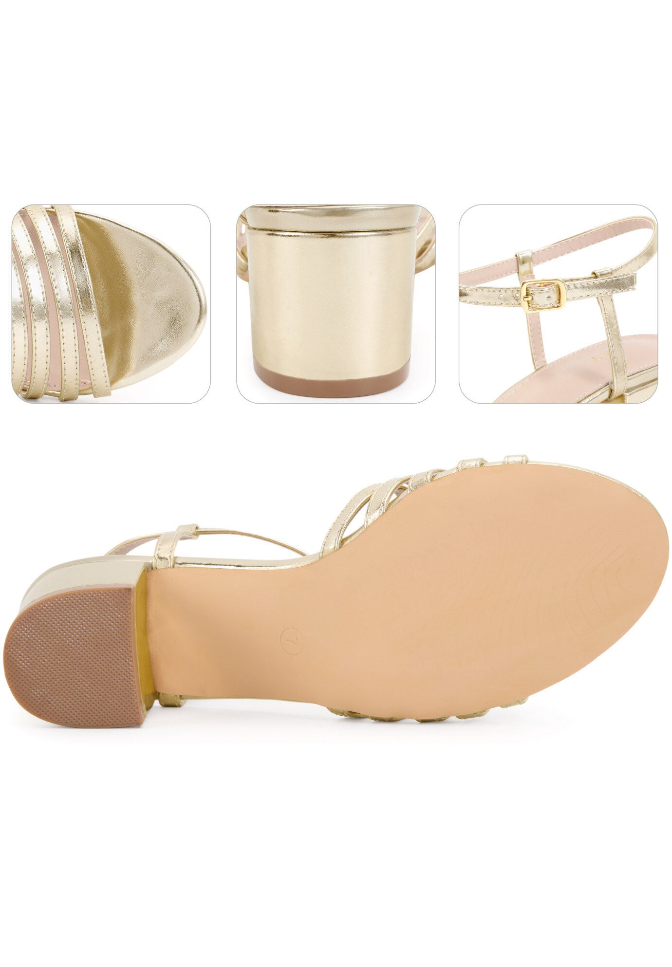 Strappy Open Toe Gladiator Block Heel Metallic Sandal, Gold Metallic / Gold, alternate image number 1