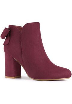 Round Toe Bow Decor Chunky Heel Ankle Boots