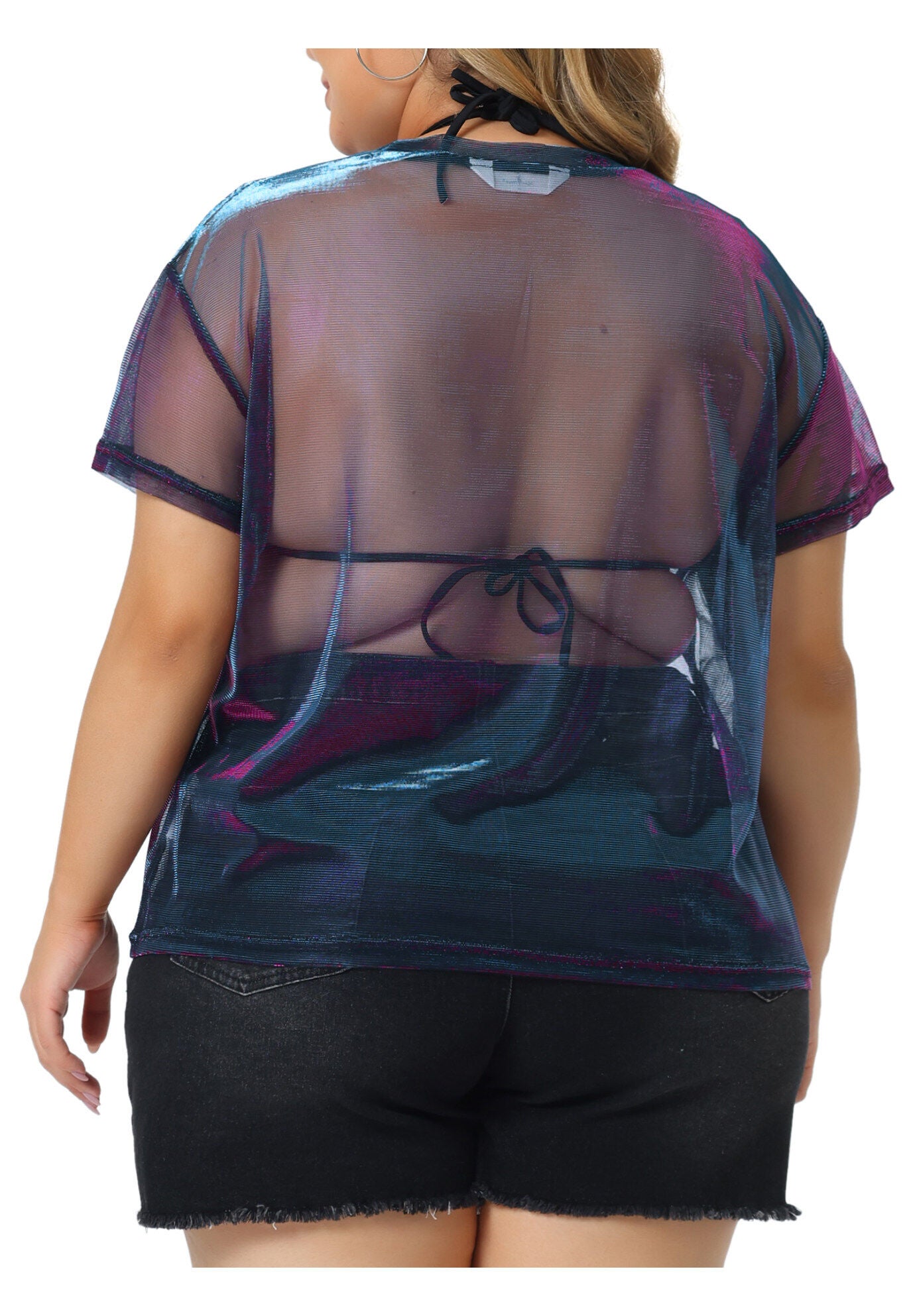 DROP SHOULDER SHEER MESH TOP, Black Purple / Purple, alternate image number 3
