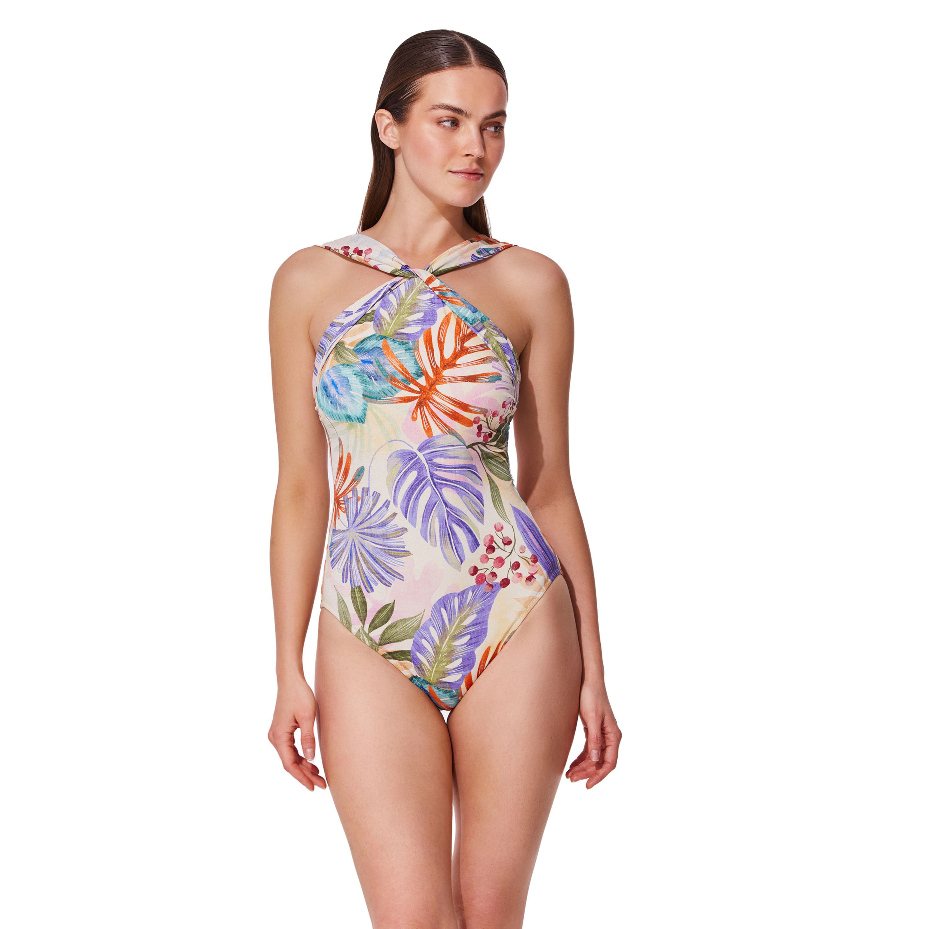 Cherry Blossom High Neck Twist One Piece, BlossomMulti / multi, hi-res image number 0