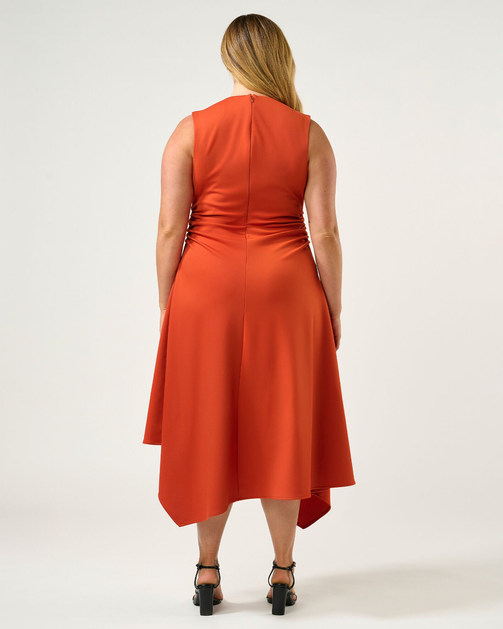 Carmen Ruched Scuba Dress, Tangerine / Orange, alternate image number 3