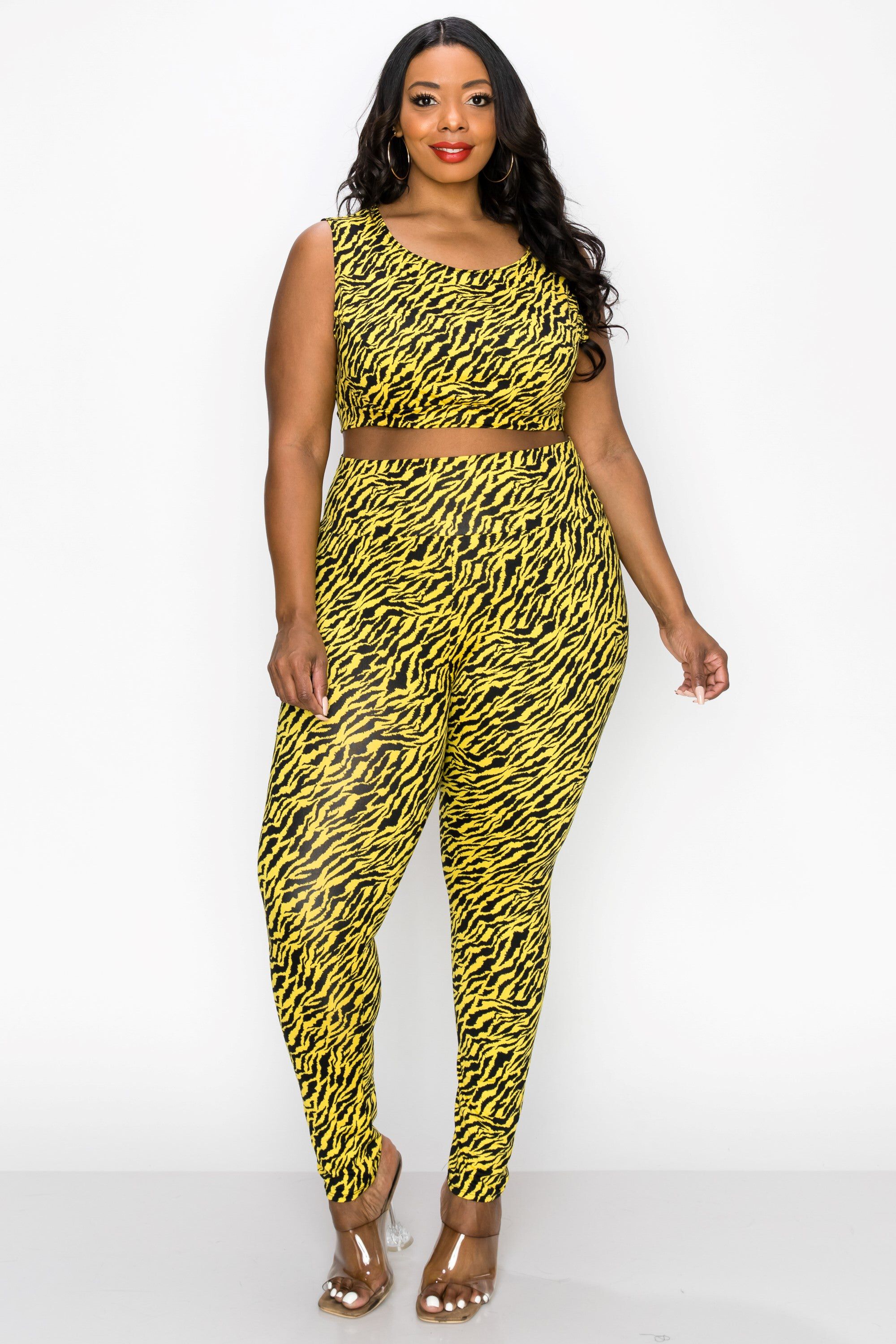 ZEBRA YOGA LEGGINGS, Neon Yellow Zebra / Yellow, hi-res image number 0