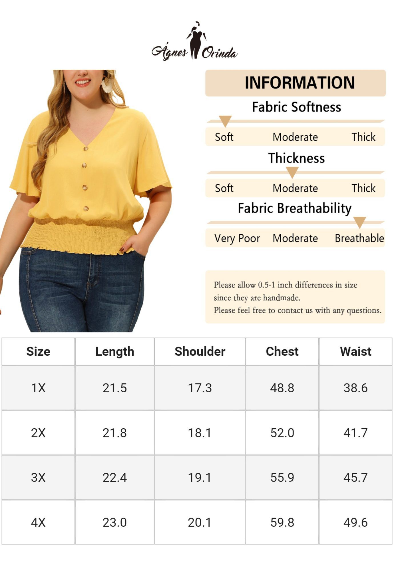 V Neck Button Up Short Sleeve Shirred Crop Shirt Blouse, Yellow / Yellow, alternate image number 4
