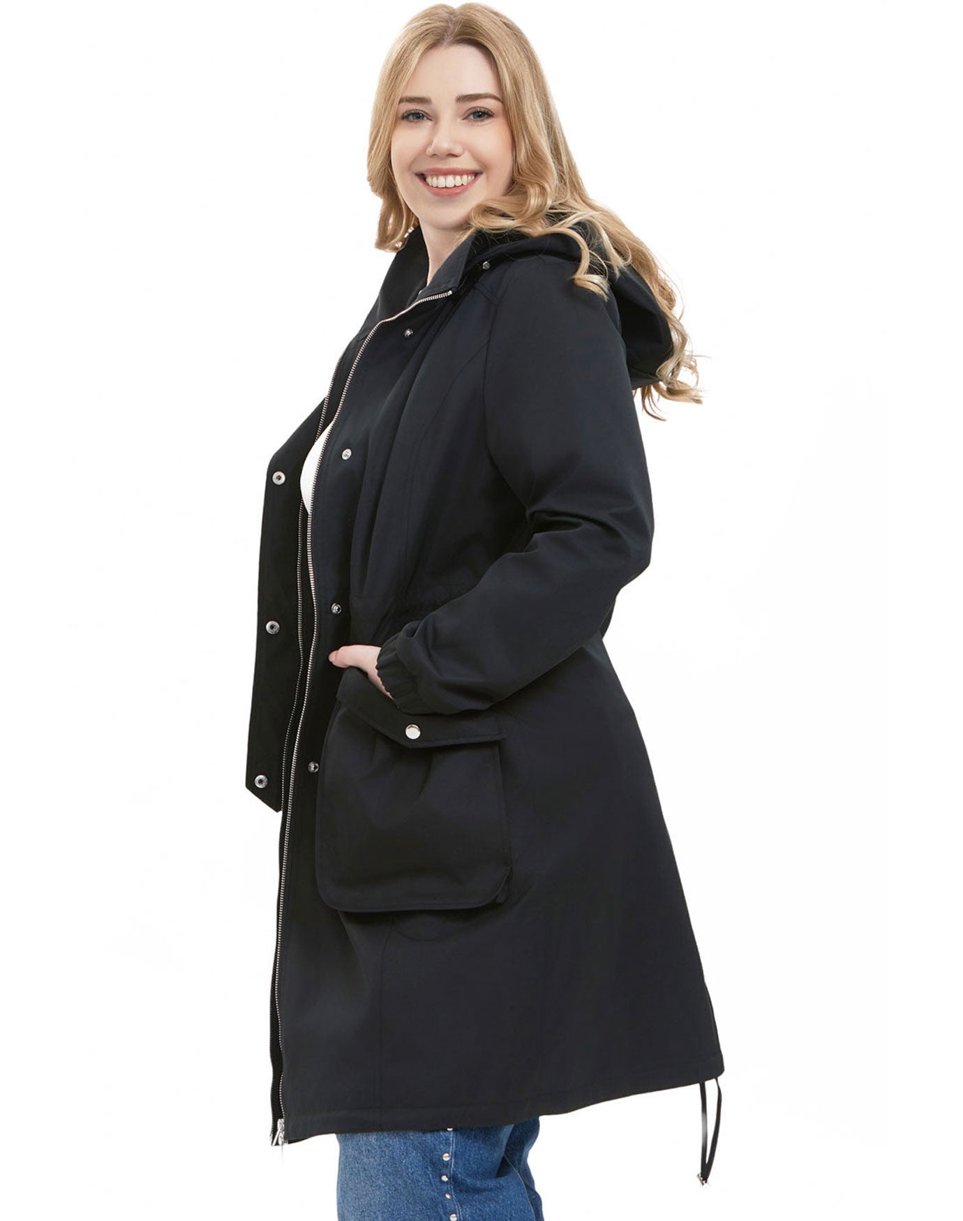 Hooded A-Line Raincoat, Black, alternate image number 2