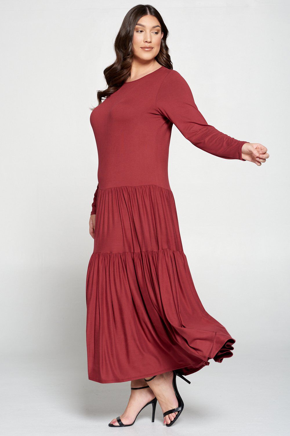 Tiered Maxi Dress, Marsala / Red, alternate image number 3
