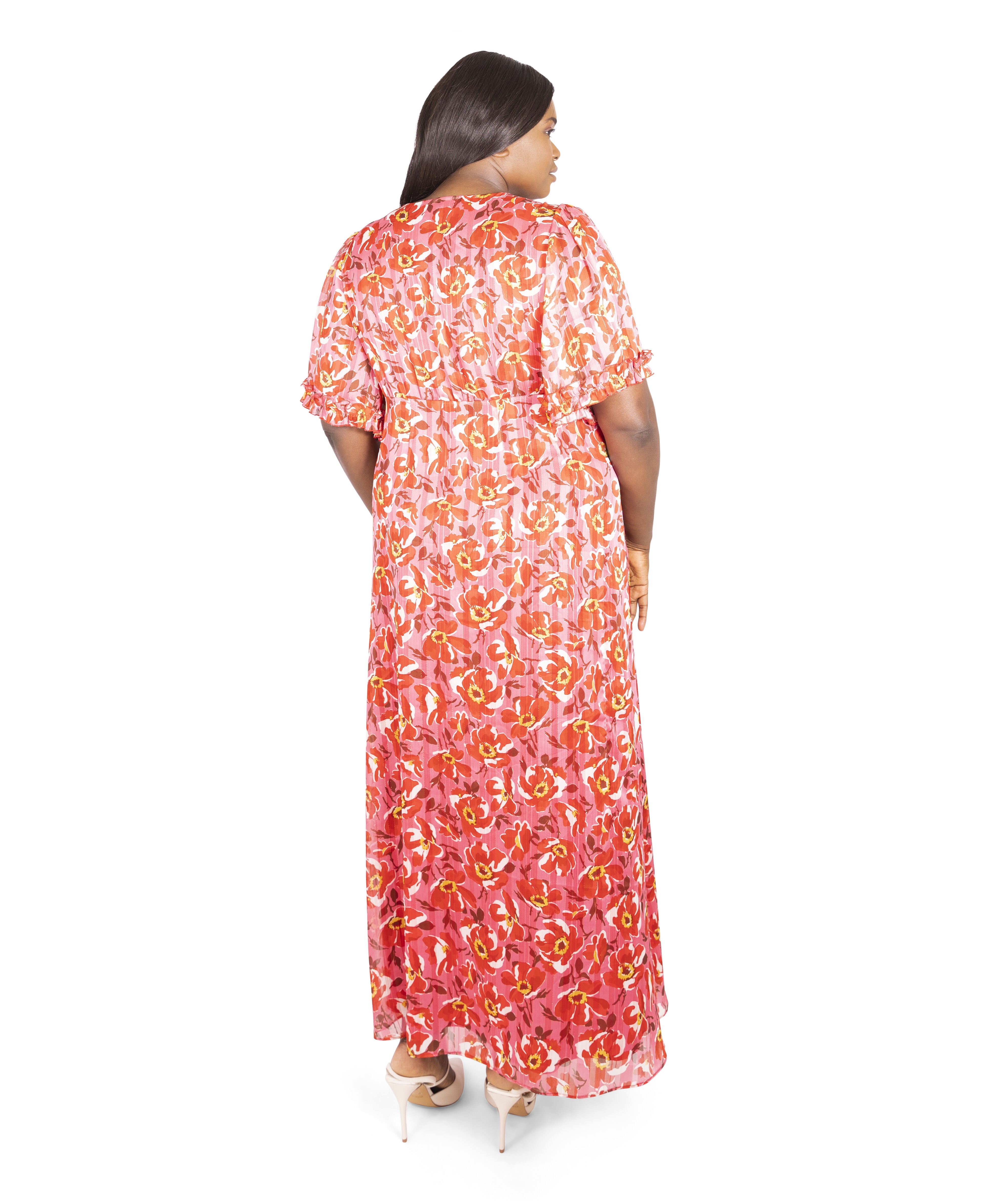 Ruffle Sleeve Floral Lurex Maxi Dress, , alternate image number 9