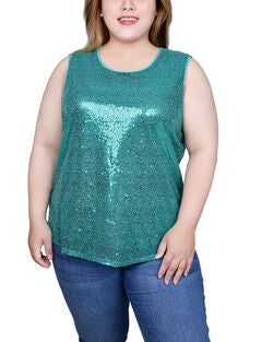 Sleeveless Sequined Tank Top With Combo Banding