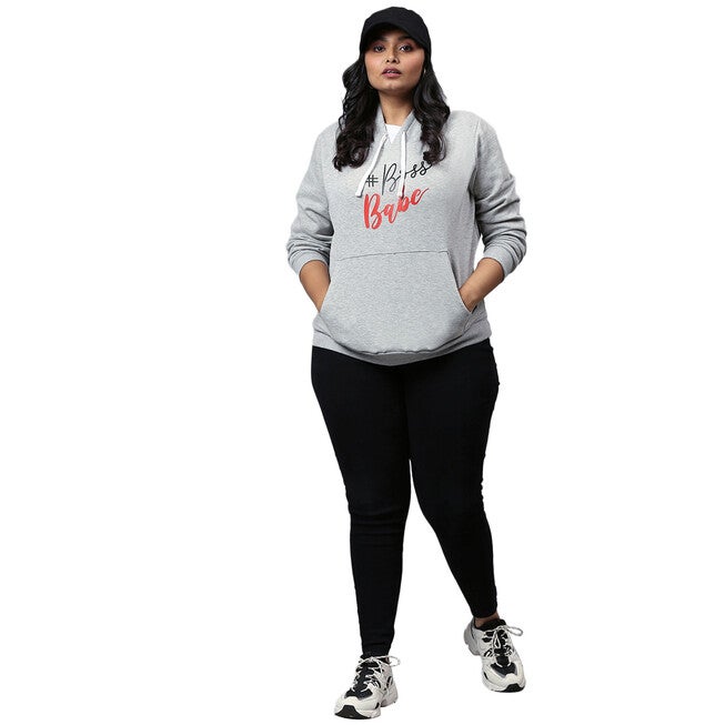Grey "Boss Babe" Text Printed Sweatshirt, Light Grey / Light Grey, alternate image number 4