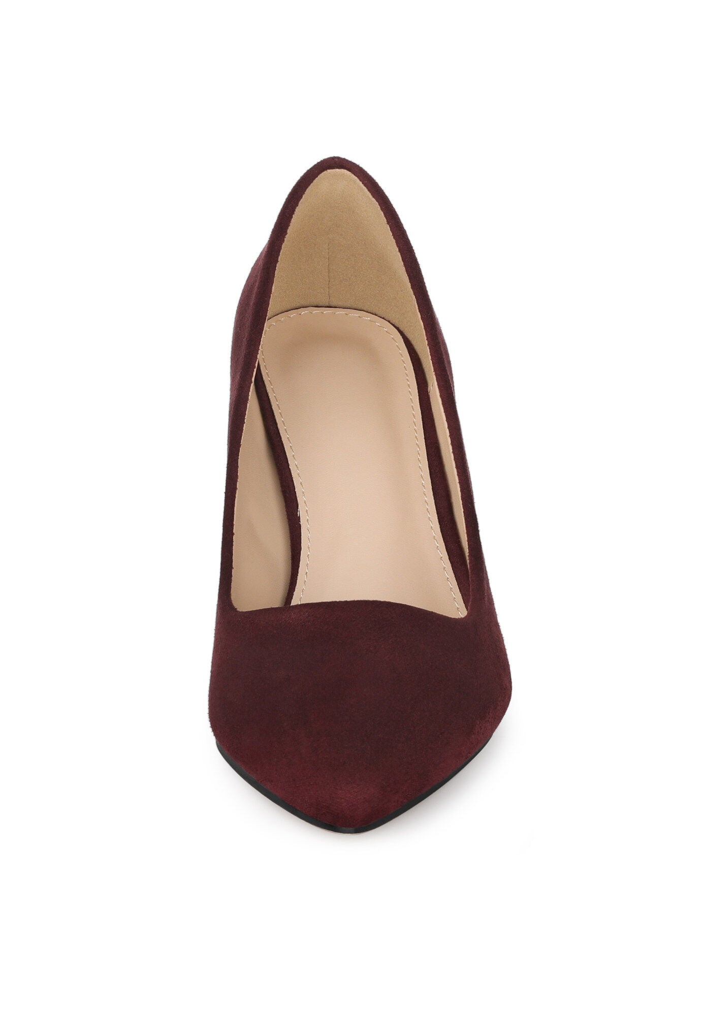 Pointy Toe Slip on Plaid Chunky Heel Dress Pumps, Burgundy / Burgundy, alternate image number 1