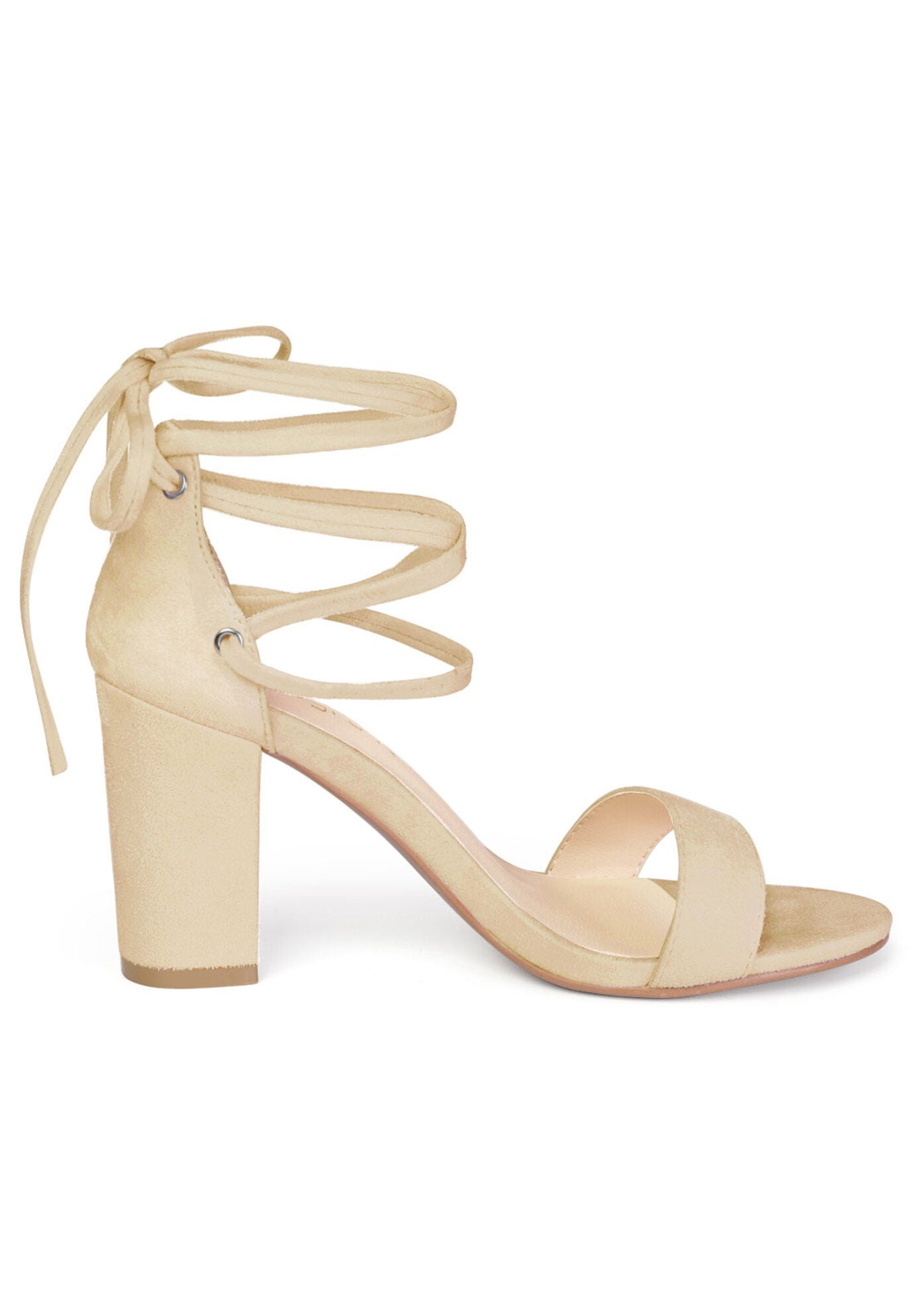 Strappy Heels Lace Up Chunky High Heels Sandal, Beige / Beige, hi-res image number 0