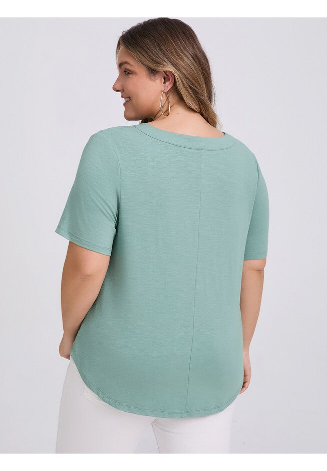 Pleated V Neck Short Sleeve Casual Loose Fit Blouse Tee, Green / Mint, alternate image number 2