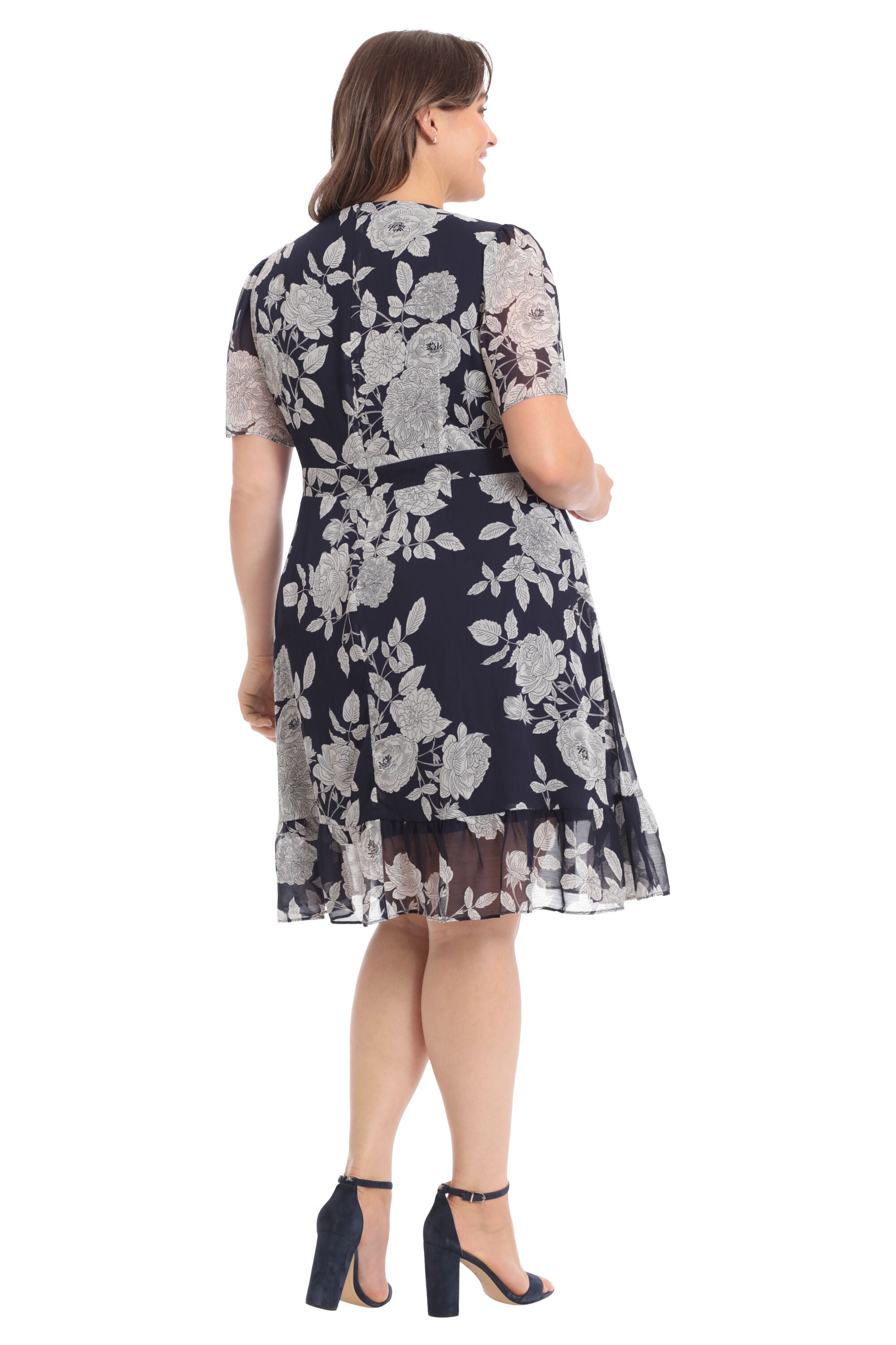 Floral ruffle faux wrap dress, , alternate image number 2