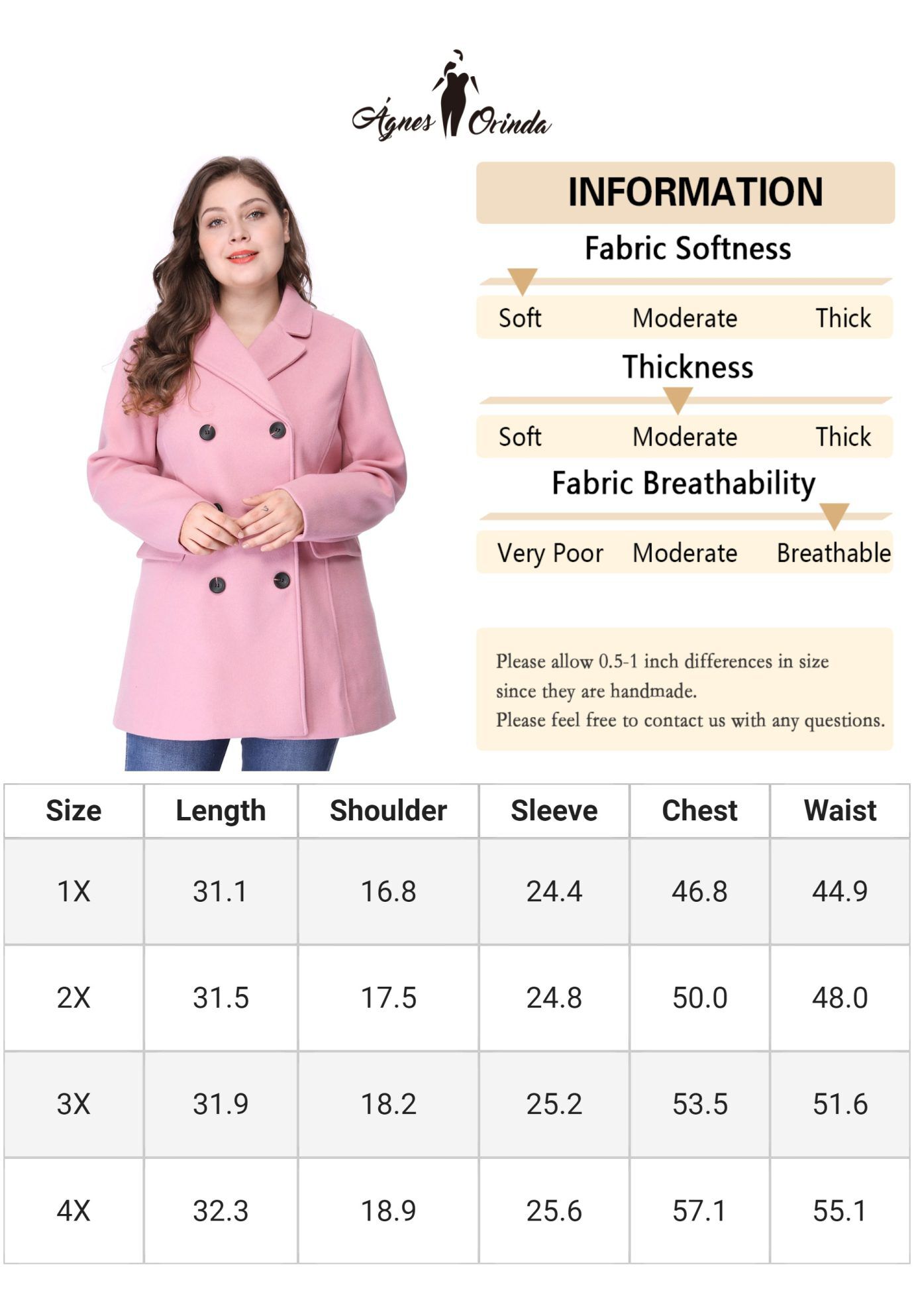 NOTCHED LAPEL DOUBLE BREASTED COAT, Pink / Pink, alternate image number 2