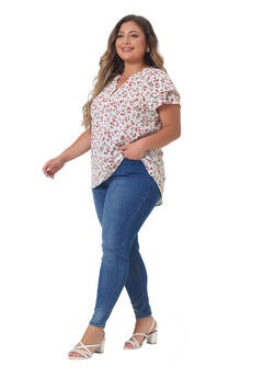 Floral Ruffle Trim V Neck Layered Sleeve Blouse