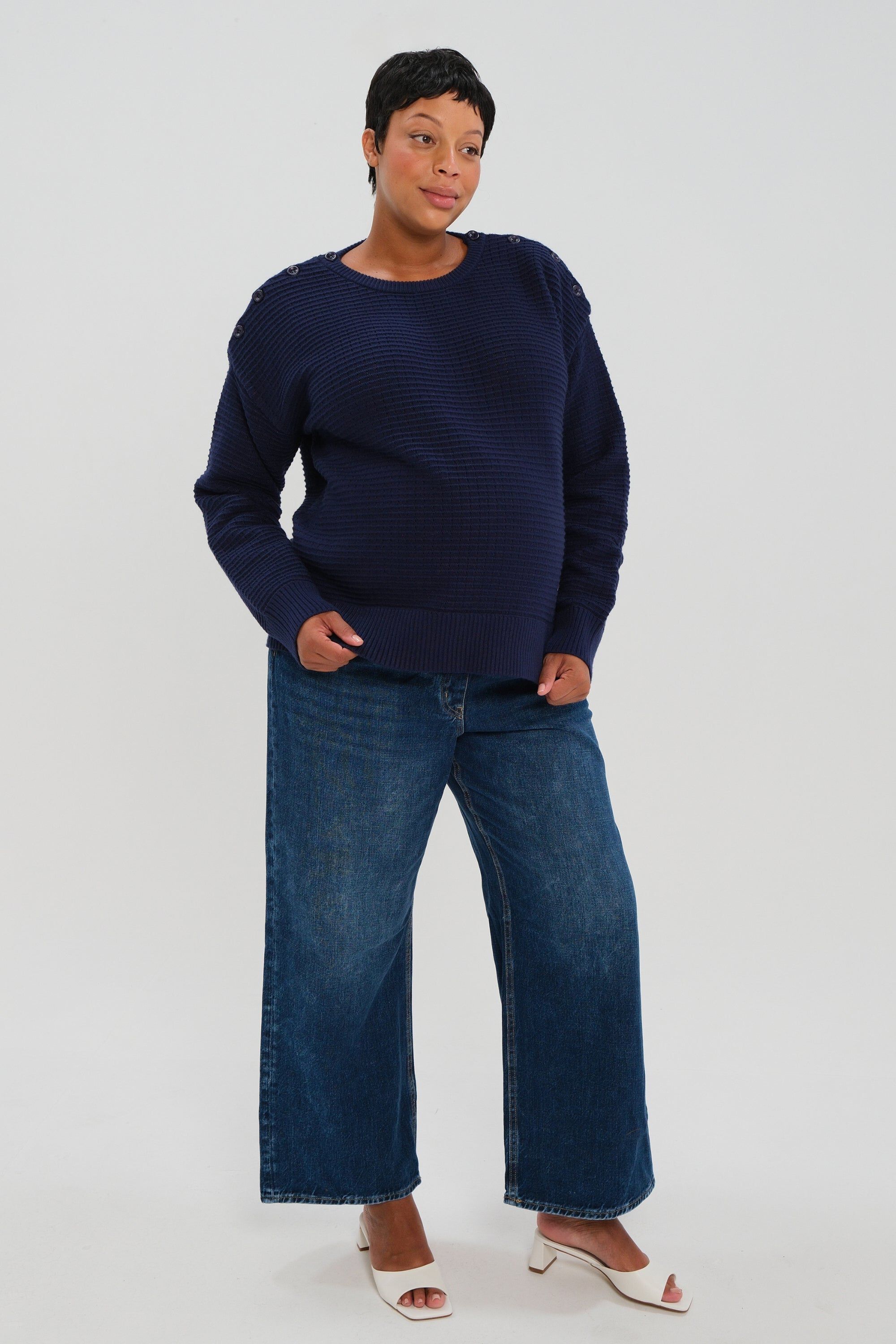 Women&#39;s Maternity & Nursing Sweater with Button Detail & Hidden Thumbhole Feature, Navy Blue / Navy, alternate image number 4