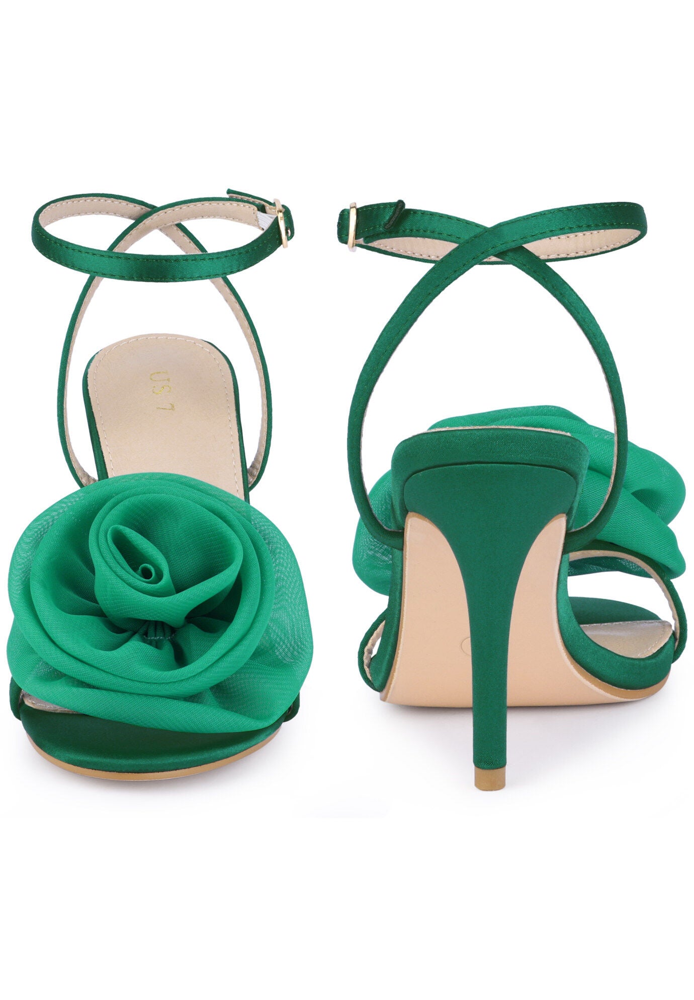 Flower Stiletto High Heels Sandals, Dark Green / Forest Green, alternate image number 1