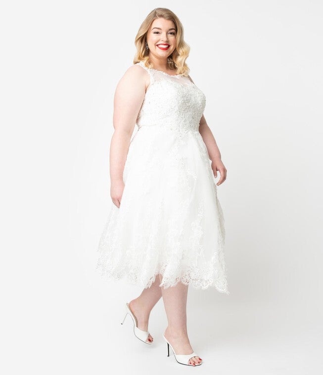 Unique Vintage Ivory Lace & Tulle Riviera Bridal Dress, White / Ivory, alternate image number null