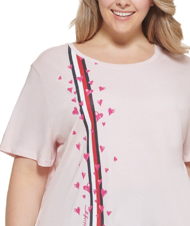 Tommy Hilfiger Women's Plus Heart Print T-Shirt Pink Size 1X, , alternate image number null