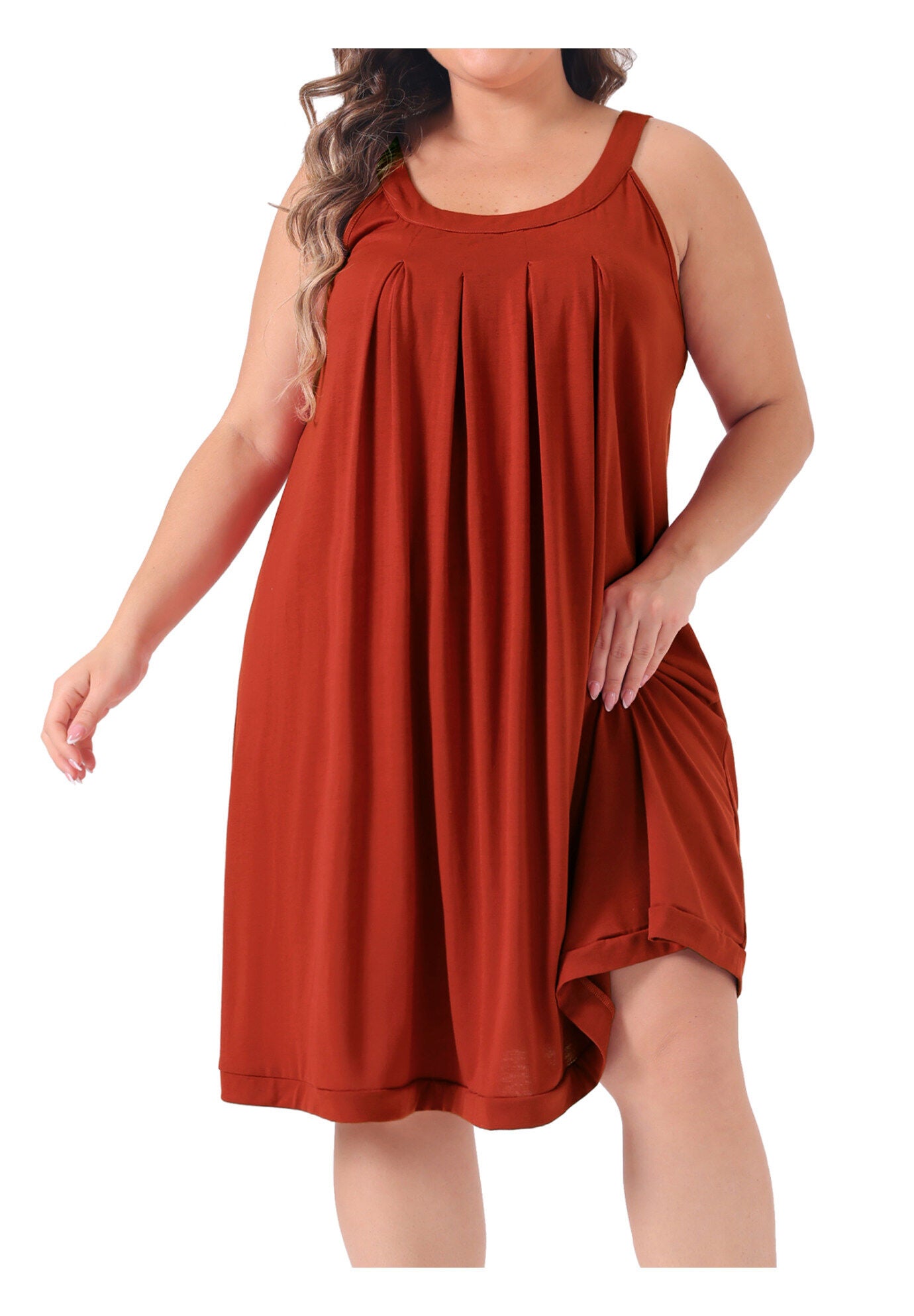 SLEEVELESS SLEEPWEAR WIDE STRAP SLEEPSHIRTS PLEATED SCOOPNECK NIGHTSHIRT, Red / Red, alternate image number 2
