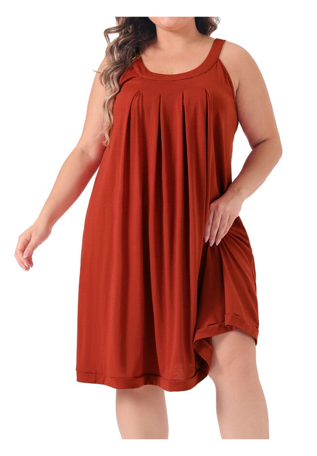 SLEEVELESS SLEEPWEAR WIDE STRAP SLEEPSHIRTS PLEATED SCOOPNECK NIGHTSHIRT, Red / Red, alternate image number 2