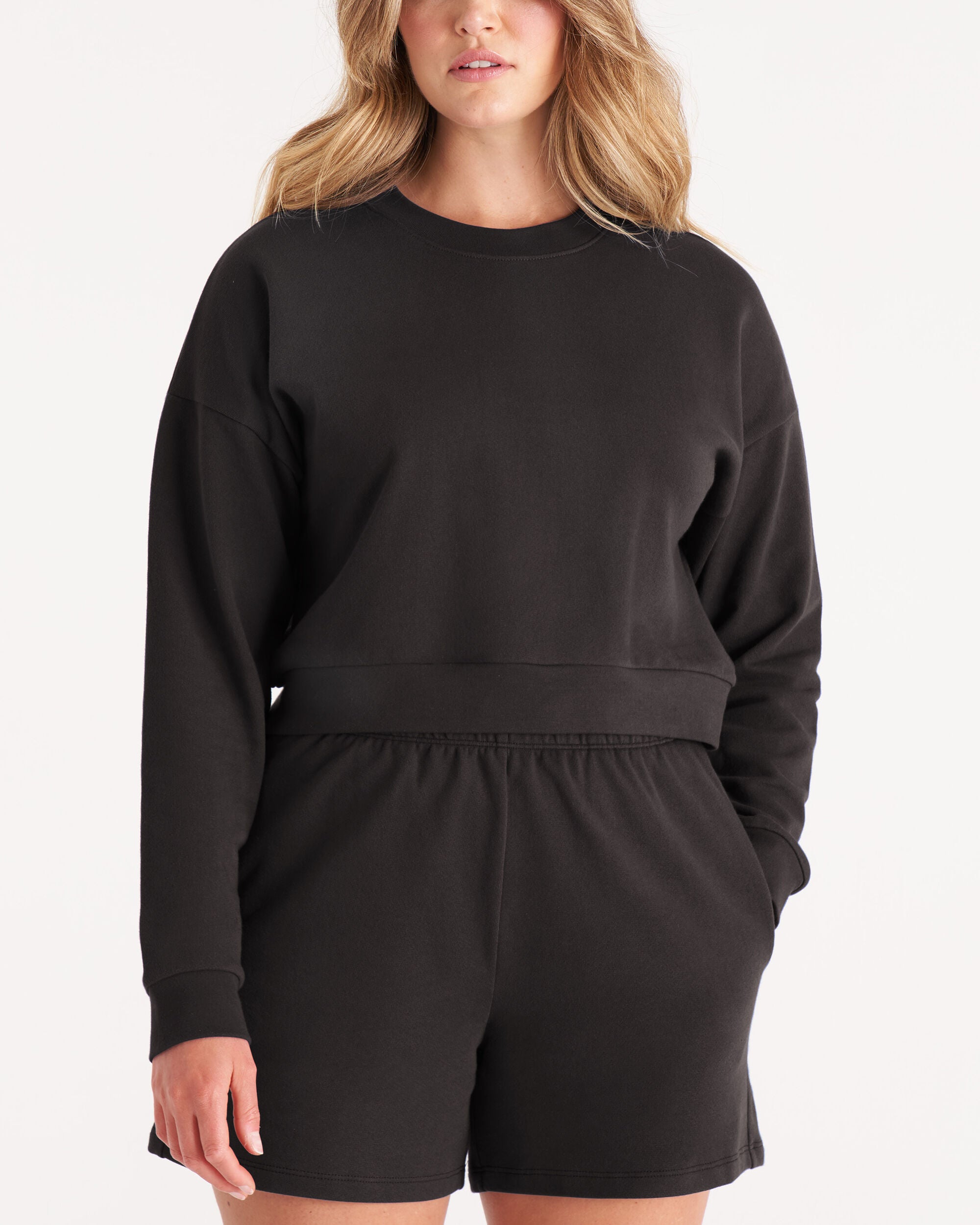 The Crop Sweatshirt, Vintage Black / Black, hi-res image number 0