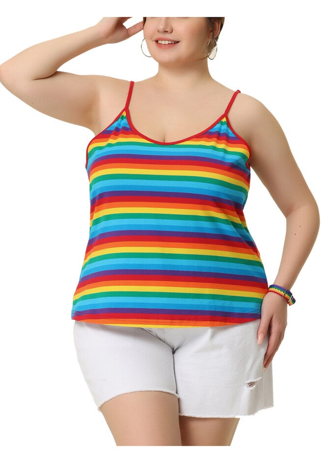 Stripe Cami Sleeveless Stretch Camisole Summer Top, Rainbow Red / Red, alternate image number null
