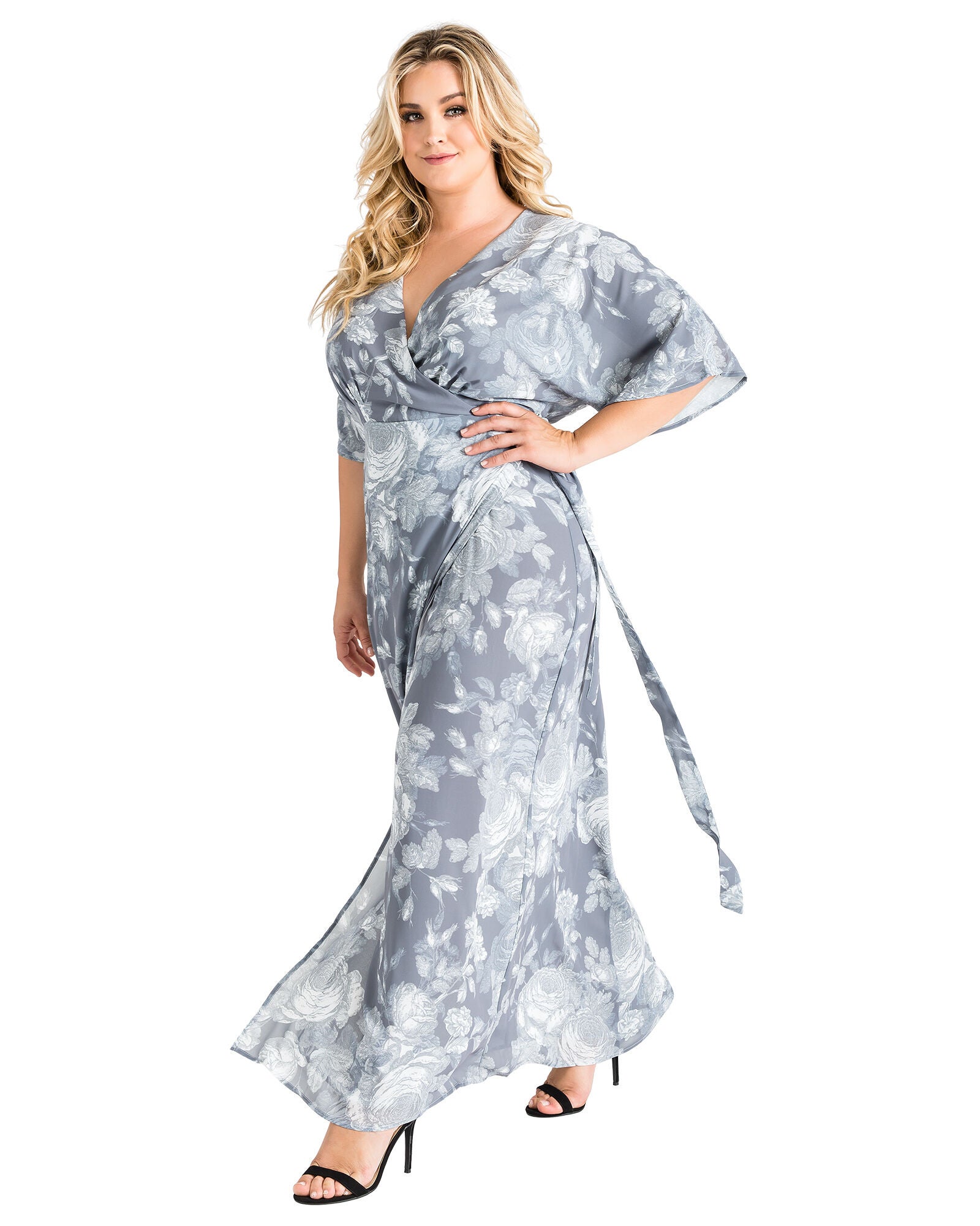 Plus Size Olivia Kimono Wrap Maxi Dress, Smokey Rose / Light Grey, alternate image number 4