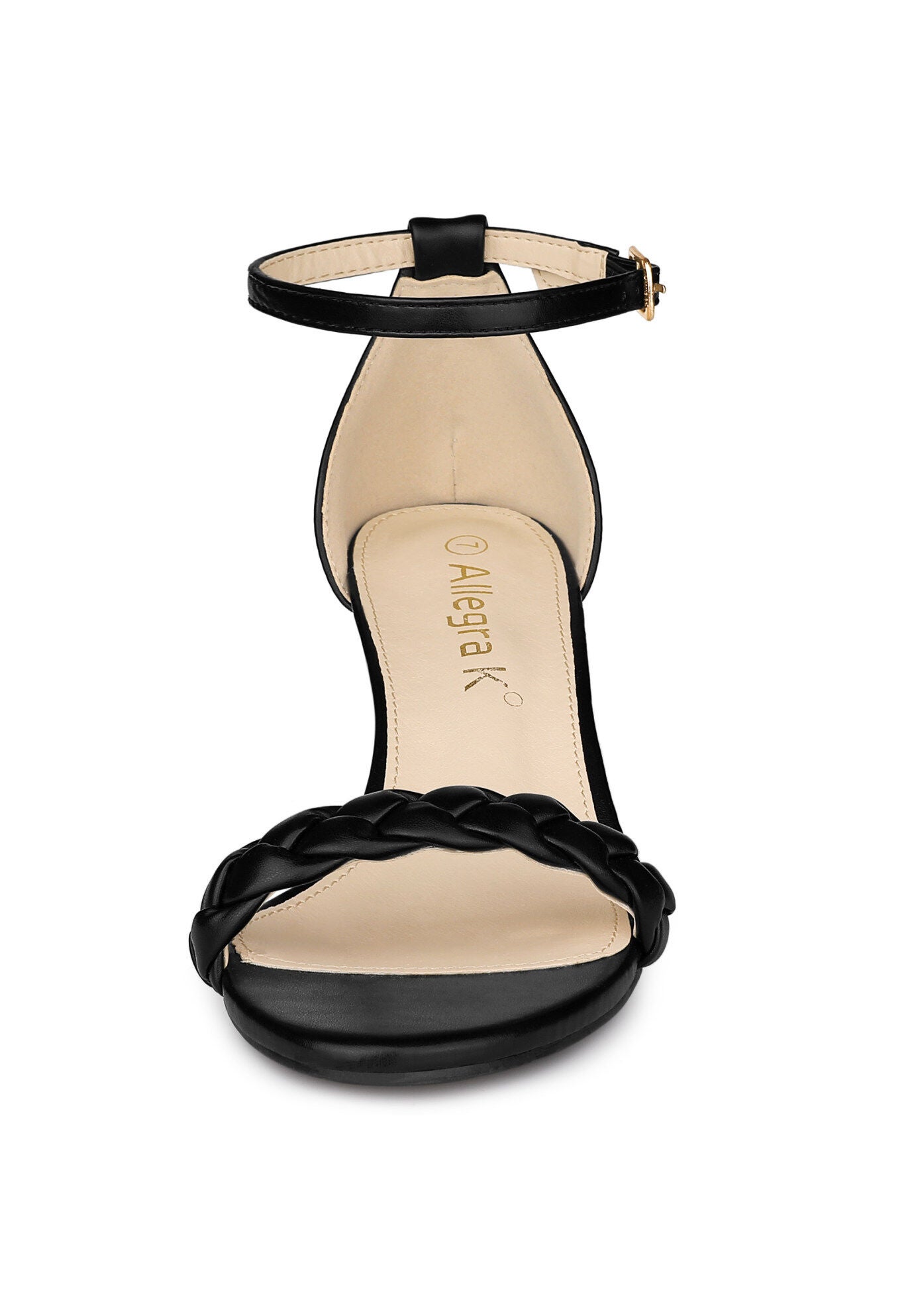 Chunky Heels Ankle Strap Braided Heel Sandals, Black / Black, alternate image number 3